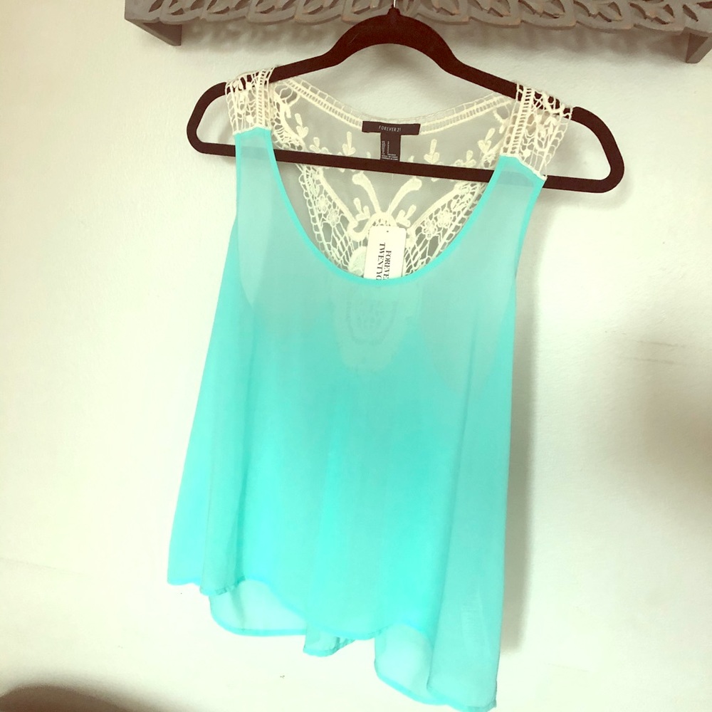 Mint Tank with Crochet back